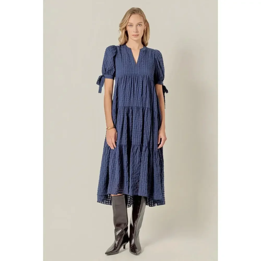 english factory blue dress Sea Blue Flower Applique Iris Maxi Dress